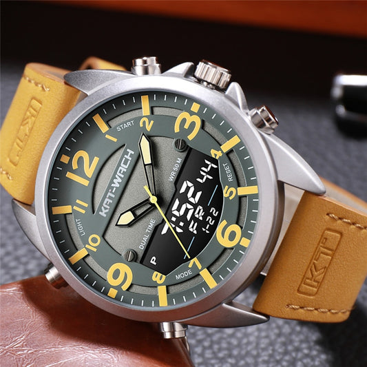 Outdoor Men Watches Sport Digital Military Quartz Watch Male Fashion Leather Strap LED Clock Electronic Waterproof 50m