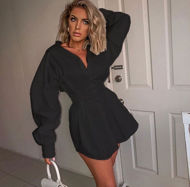 Women Sexy V neck Long Shirts Female Ladies Long Sleeve Shirt Beach Dresses Elegant Sexy Party Blouse