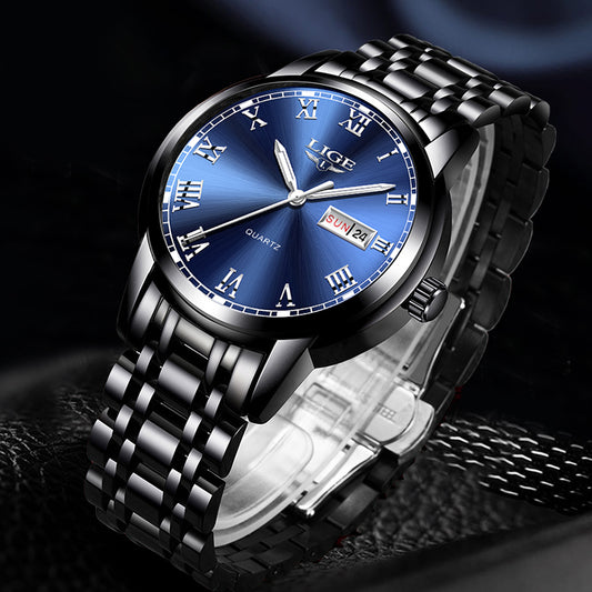 2020 New Watches Mens LIGE Top Brand Fashion Date Week Male Stainless Steel Waterproof Business Men WristWatch Relogio Masculino