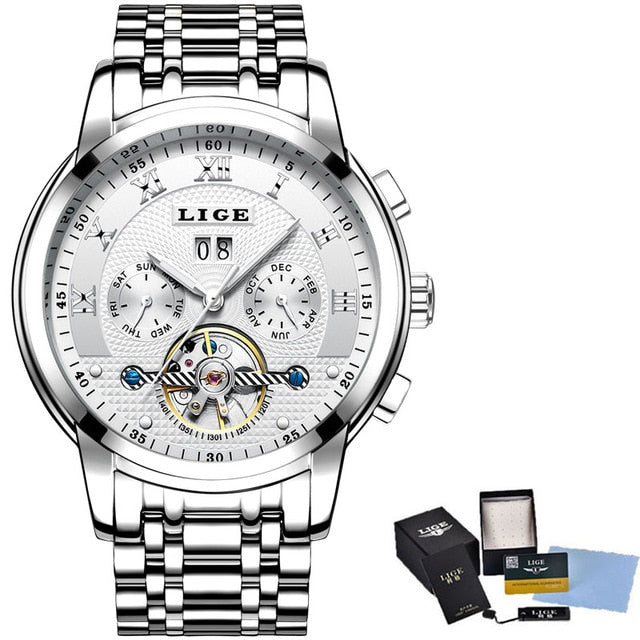 LIGE Mens Watches Fashion Top Brand Luxury Business Automatic Mechanical Watch Men Casual Waterproof Watch Relogio Masculino+Box