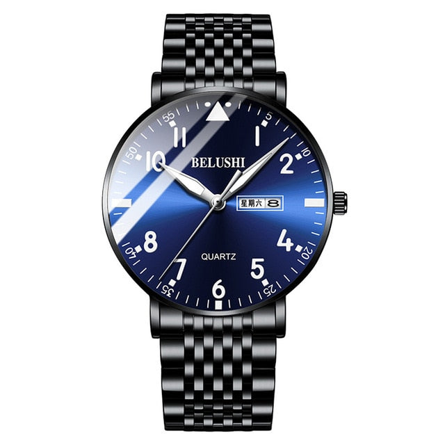 BELUSHI Fashion New Mens Watches Top Luxury Brand Waterproof Quartz Watch Men Casual Stainless Steel Business Date Wrist Watch