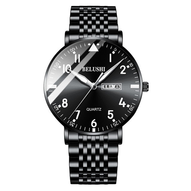 BELUSHI Fashion New Mens Watches Top Luxury Brand Waterproof Quartz Watch Men Casual Stainless Steel Business Date Wrist Watch