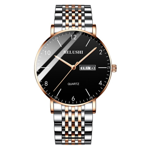 BELUSHI Fashion New Mens Watches Top Luxury Brand Waterproof Quartz Watch Men Casual Stainless Steel Business Date Wrist Watch