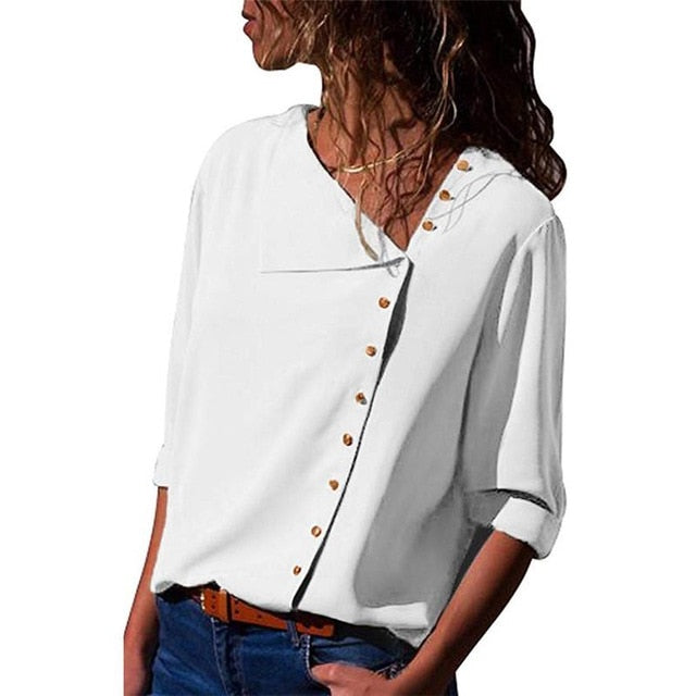 Women Tops And Blouses 2020 Fashion Long Sleeve Skew Collar Chiffon Blouse Casual Tops Plus Size Elegent Work Wear Shirt