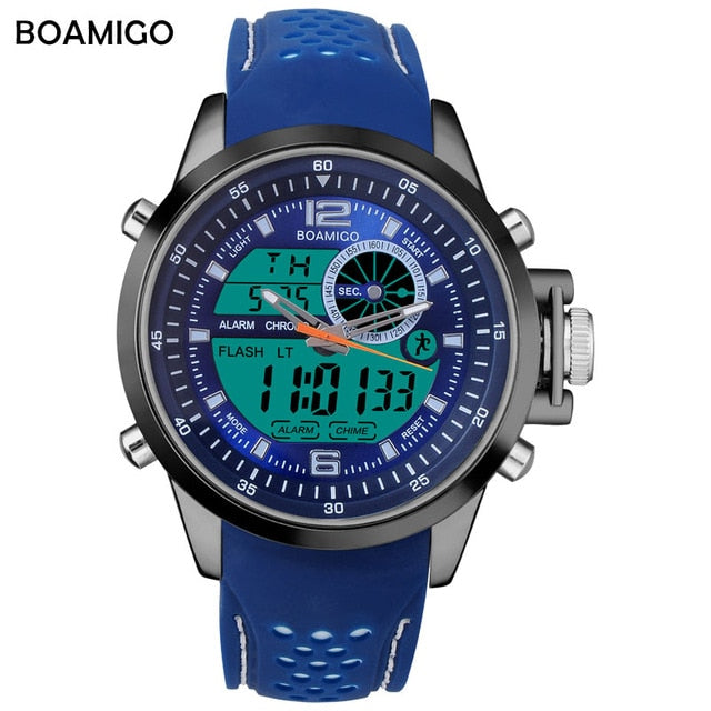 BOAMIGO Luminous Military White Quartz Waterproof Watch Top Brand Luxury Watch Men Sport Watch Rubber Strap Analog Digital Watch