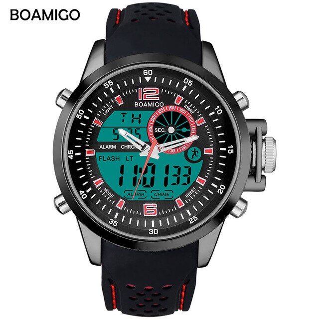 BOAMIGO Luminous Military White Quartz Waterproof Watch Top Brand Luxury Watch Men Sport Watch Rubber Strap Analog Digital Watch