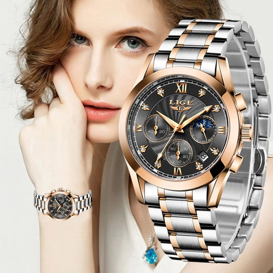 LIGE 2021 New Fashion Watch Women Watches Ladies Creative Steel Women Bracelet Watches Female Waterproof Clocks Relogio Feminino