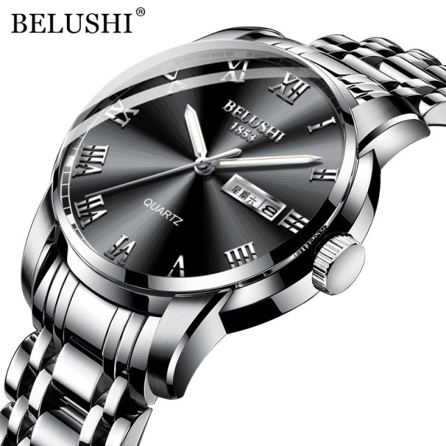 BELUSHI Men's Fashion Business Quartz Wrist Watches Stainless Steel Waterproof Analog Watch Men Calendar Clock 2021 New Watches