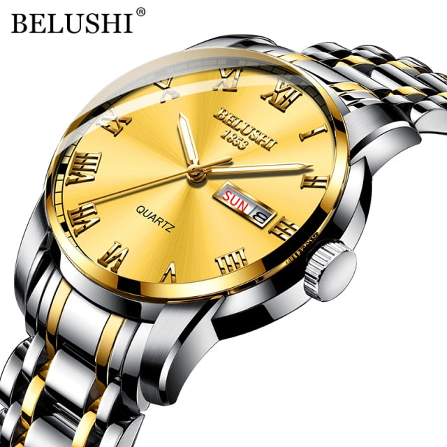 BELUSHI Men's Fashion Business Quartz Wrist Watches Stainless Steel Waterproof Analog Watch Men Calendar Clock 2021 New Watches