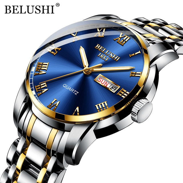 BELUSHI Men's Fashion Business Quartz Wrist Watches Stainless Steel Waterproof Analog Watch Men Calendar Clock 2021 New Watches