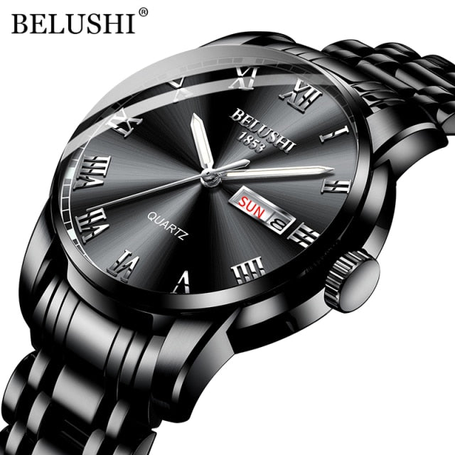 BELUSHI Men's Fashion Business Quartz Wrist Watches Stainless Steel Waterproof Analog Watch Men Calendar Clock 2021 New Watches