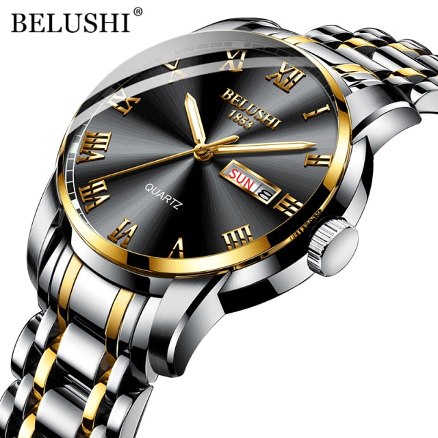 BELUSHI Men's Fashion Business Quartz Wrist Watches Stainless Steel Waterproof Analog Watch Men Calendar Clock 2021 New Watches