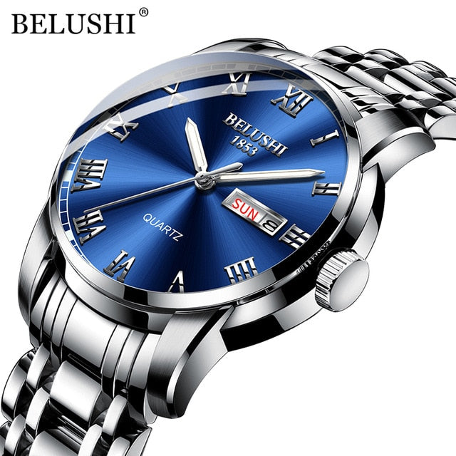 BELUSHI Men's Fashion Business Quartz Wrist Watches Stainless Steel Waterproof Analog Watch Men Calendar Clock 2021 New Watches