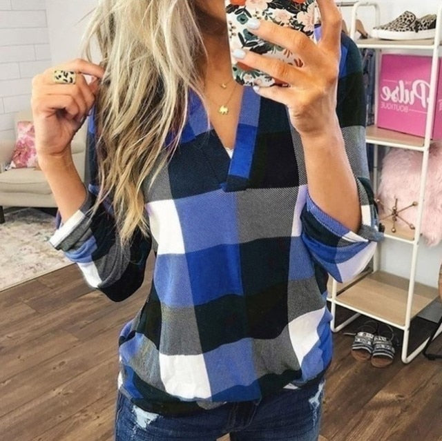 2020 Women Shirts Autumn Casual Plaid Shirt For Women Tops And Blouses Long Sleeve Red Ladies Plaid Shirts