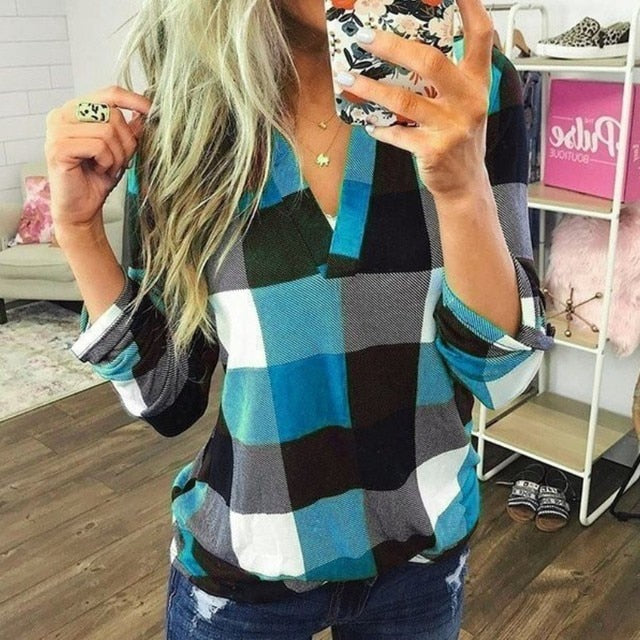 2020 Women Shirts Autumn Casual Plaid Shirt For Women Tops And Blouses Long Sleeve Red Ladies Plaid Shirts