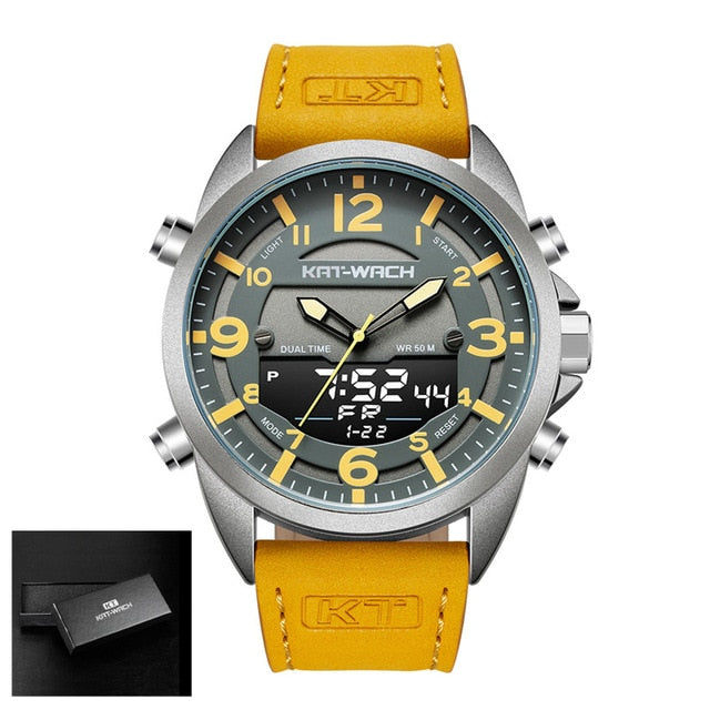 Outdoor Men Watches Sport Digital Military Quartz Watch Male Fashion Leather Strap LED Clock Electronic Waterproof 50m