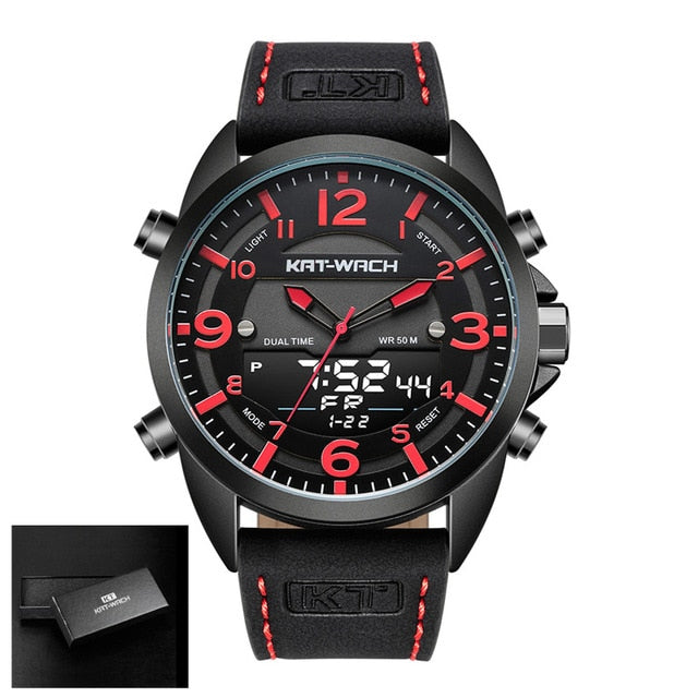 Outdoor Men Watches Sport Digital Military Quartz Watch Male Fashion Leather Strap LED Clock Electronic Waterproof 50m