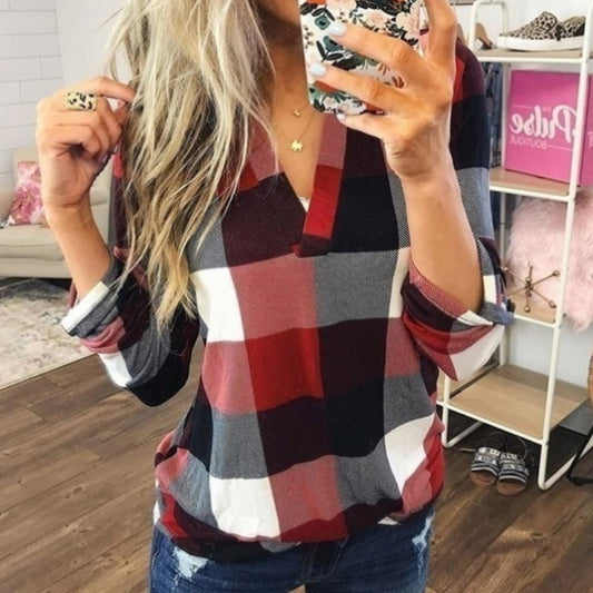 2022 Women Shirts Autumn Casual Plaid Shirt For Women Tops And Blouses Long Sleeve Red Ladies Plaid Shirts