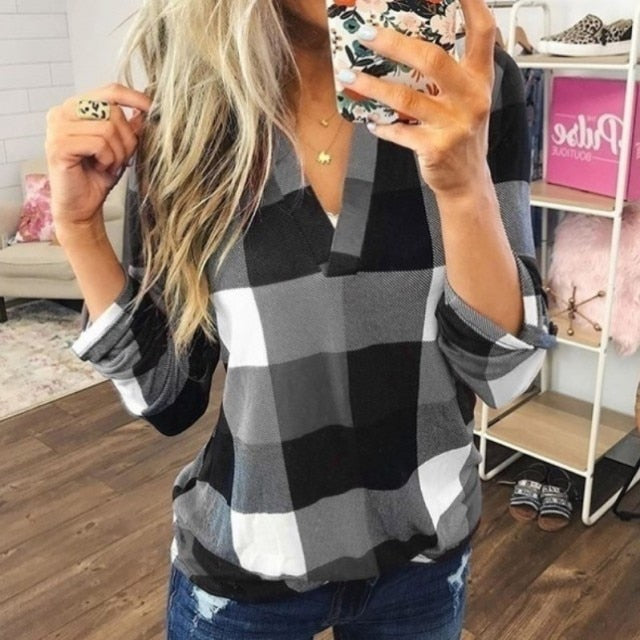 2022 Women Shirts Autumn Casual Plaid Shirt For Women Tops And Blouses Long Sleeve Red Ladies Plaid Shirts