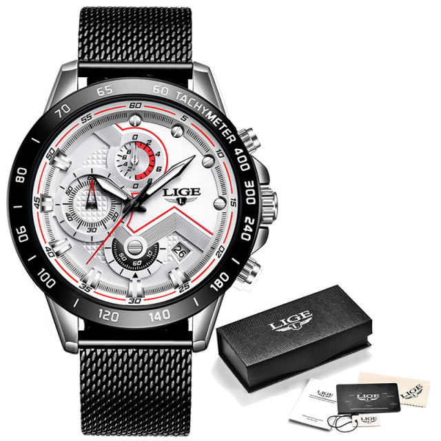 LIGE 2022 New Fashion Mens Watches with Stainless Steel Top Brand Luxury Sports Chronograph Quartz Watch Men Relogio Masculino