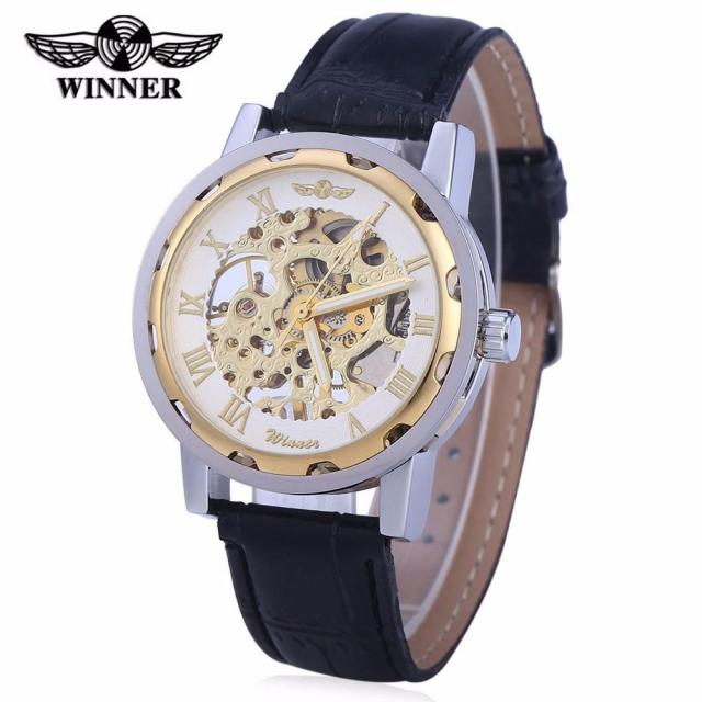 Winner Brand Skeleton Design Men Automatic Watch Erkek Saat Relogio Male Clock Reloj Hombre Montre Luxury White Gold Leather