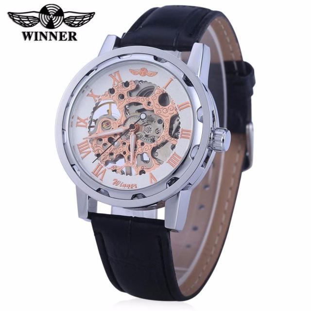 Winner Brand Skeleton Design Men Automatic Watch Erkek Saat Relogio Male Clock Reloj Hombre Montre Luxury White Gold Leather