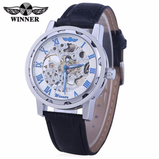 Winner Brand Skeleton Design Men Automatic Watch Erkek Saat Relogio Male Clock Reloj Hombre Montre Luxury White Gold Leather