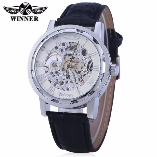 Winner Brand Skeleton Design Men Automatic Watch Erkek Saat Relogio Male Clock Reloj Hombre Montre Luxury White Gold Leather