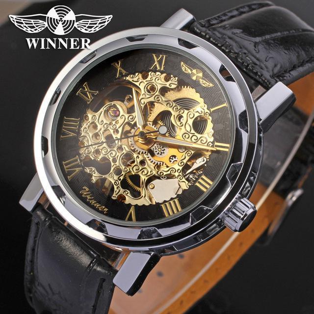 Winner Brand Skeleton Design Men Automatic Watch Erkek Saat Relogio Male Clock Reloj Hombre Montre Luxury White Gold Leather