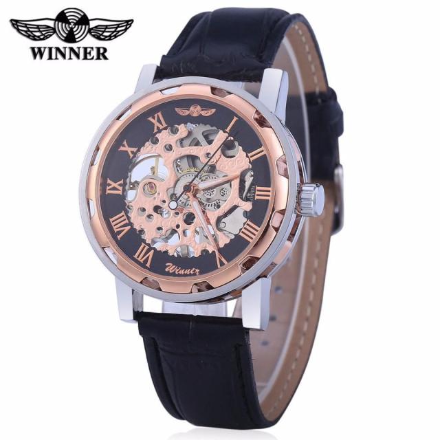 Winner Brand Skeleton Design Men Automatic Watch Erkek Saat Relogio Male Clock Reloj Hombre Montre Luxury White Gold Leather