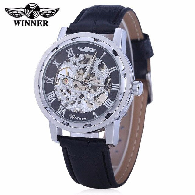 Winner Brand Skeleton Design Men Automatic Watch Erkek Saat Relogio Male Clock Reloj Hombre Montre Luxury White Gold Leather