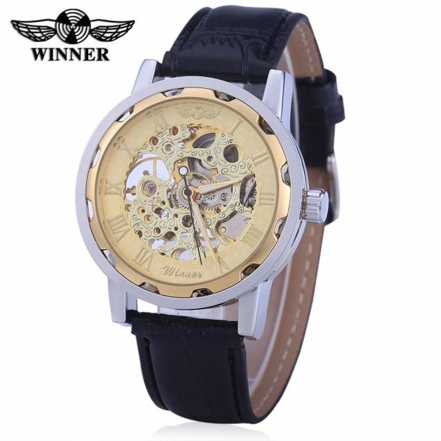 Winner Brand Skeleton Design Men Automatic Watch Erkek Saat Relogio Male Clock Reloj Hombre Montre Luxury White Gold Leather